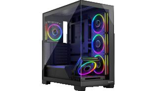 Modecom Volcano Stellar ARGB 5F (czarny) (szkło hartowane) (5x120mm)(2 x USB-A 3.1, 1 x USB-C Gen1, 1x Jack combo) (2x2.5, 2x3.5)