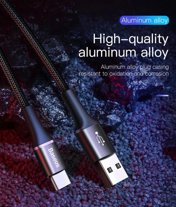 Baseus kabel szybkiego ładowania i transmisji (Fast Charge) USB-C (M) / USB 2.0 (M) (1.0 m) LED [CATGH-B01]