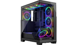 Modecom Volcano Stellar ARGB 8F (czarny) (szkło hartowane) (8x120mm)(2 x USB-A 3.1, 1 x USB-C Gen1, 1x Jack combo) (2x2.5, 2x3.5)