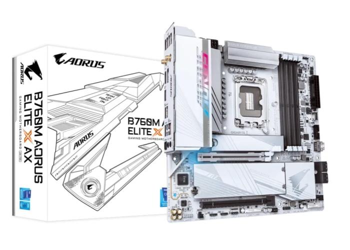 Gigabyte B760M AORUS ELITE X AX (WHITE) (Intel B760) [S1700, 4xDDR5 do 7600MHz, (HDMI 2.0, 2xDP 1.2) (2xM.2, 1xPCIe 4.0 x16, 1xPCIe 4.0 x4), WIFI 6E, micro ATX]