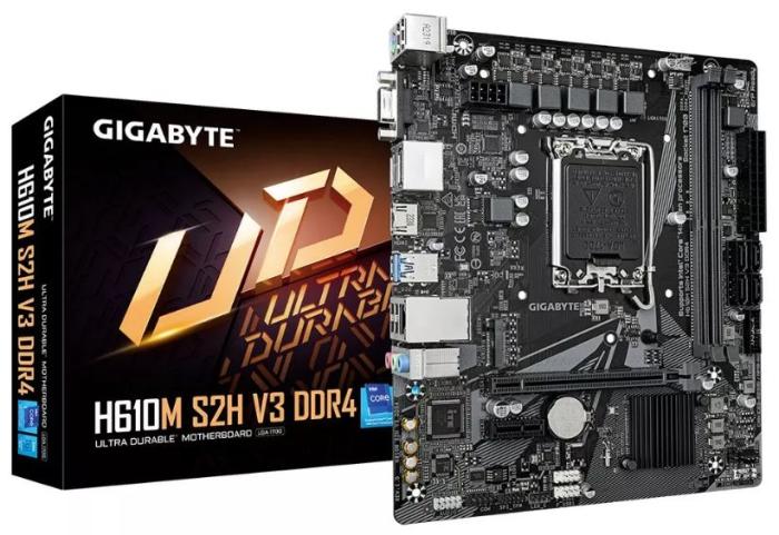 Gigabyte H610M S2H V3 DDR4 (Intel H610) [S1700, 2xDDR4 do 3200MHz, (VGA, HDMI 2.1, 2xDP 1.2) (1xM.2, 1xPCIe 4.0 x16, 1xPCIe 3.0 x1), micro ATX]