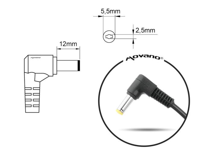 Wtyk z kablem do notebooków Acer, Asus, Toshiba, Fujitsu - Siemens itp. wtyczka 5.5x2.5mm kątowy (gruby 135W) [DC-LIT1971]