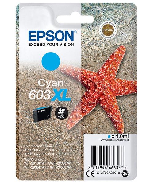 C13T03A24010 (603XL) - cyan, oryginalny wkład z atramentem Epson, 3,4 ml, 150 stron (Epson XP-2100 XP-2105 XP-2150 XP-2155 XP-3100 XP-3105 XP-3150 XP-3155 XP-4100 XP-4105, XP-4105 XP-4150)