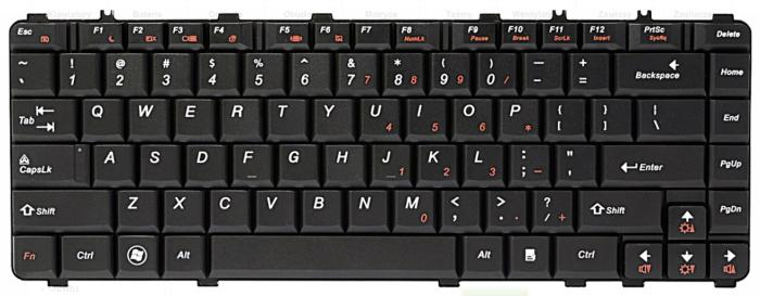 Klawiatura do notebooka Lenovo IdeaPad  Y450, Y450A, Y550, Y550A, Y550P, Y560, Y560A, Y560AT - niewyspowa czarna matowa poziomy enter [N3S-US, 25-008389, V-101020BS1, AEKL1U00140 / K0037]