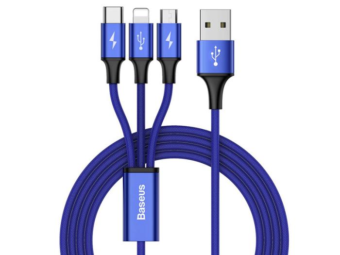 Baseus 3w1 kabel ładowania i transmisji (3A) USB micro, Lightning, USB-C (M) / USB (M) (1.2 m) (niebieski) [CAMLT-SU13]