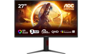 (27) AOC Q27G4ZD (QD-OLED, 2560x1440, 250, 15M:1, 0.03ms, 100% sRGB, HDR400, 280Hz) (2xHDMI 2.1, DP1.4, Audio)pivot, czarny