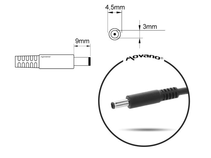 Movano zasilacz samochodowy do laptopa DELL 19.5V / 3.34A / 65W z wtyczką 4.5x3.0mm + PIN [DEL195334C SAM]