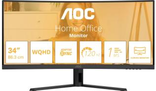 (34) AOC CU34B3E (VA, Zakrzywiony 1500R, 3440x1440, 300, 1ms, 120Hz) (1xHDMI 2.0, 1xDP 1.4, Audio,RJ-45) czarny