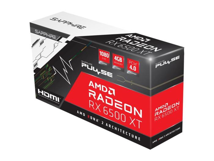 Radeon RX 6500XT Sapphire 4GB GDDR6 Pulse BOX [11314-01-20G] (1xHDMI 2.1, 1xDP 1.4a) (64-bit, PCI-E 4.0)