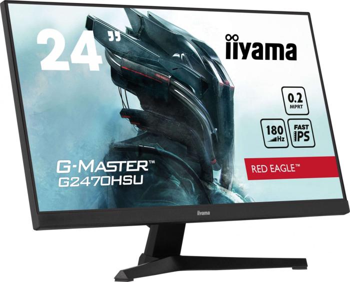 23.8 (24) Iiyama G-Master Red Eagle G2470HSU-B6 (Fast IPS LED, 1920x1080, 300, 1000:1, 0.2ms MPRT, 180Hz) (HDMI 1.4, DP 1.2, Audio, 4xUSB 3.2 Gen1) głośniki (2x2W), czarny