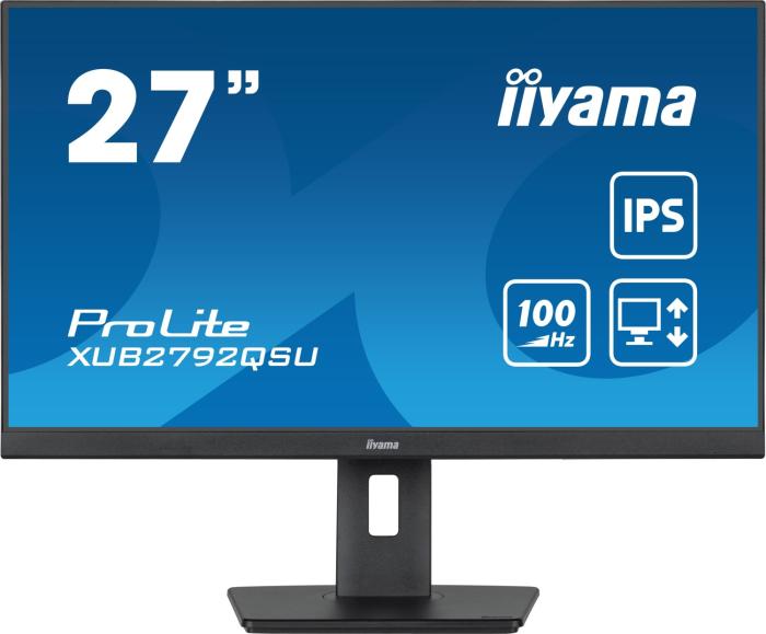27’’ Iiyama ProLite XUB2792QSU-B6 (IPS LED, 2560x1440, 250, 0.4, 99% sRGB, 100Hz) (HDMI 1.4, DP 1.2, 4xUSB 3.2) vesa, pivot, głośniki, czarny