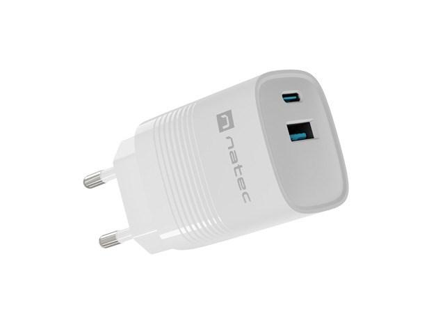 Ładowarka sieciowa Natec Ribera GaN 30W Quick Charge 3.0 1xUSB-C/1xUSB-A (5V-12V/3A/30W) (biały) [NUC-2140]