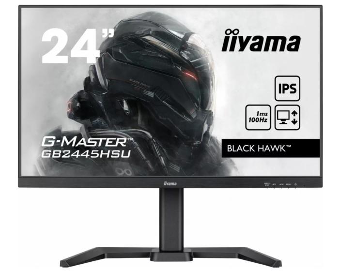 24’’ Iiyama G-Master Black Hawk GB2445HSU-B1 (IPS LED, 1920x1080, 250, 1ms, 100Hz) (HDMI, DP, 2xUSB 2.0, Audio) vesa, pivot, głośniki (2x2W), czarny