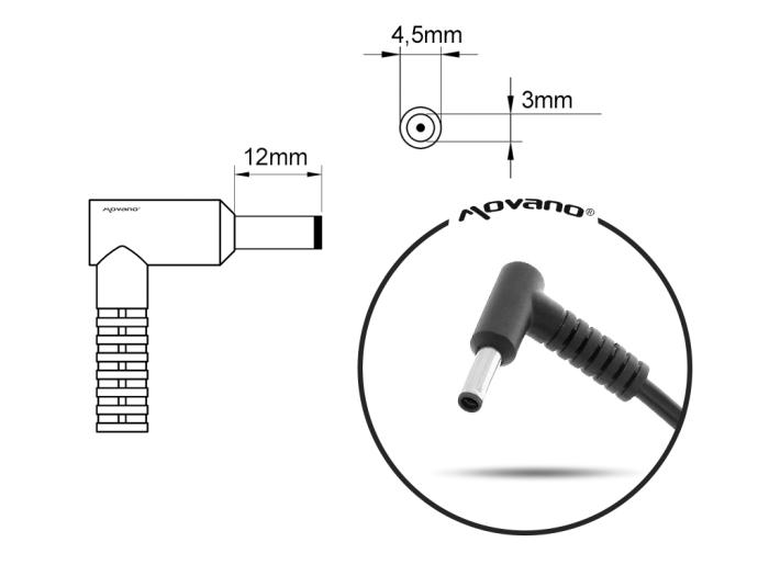 Movano zasilacz samochodowy do laptopa DELL 19.5V / 4.62A / 90W z wtyczką 4.5x3.0mm + PIN [HP195462 SAM]