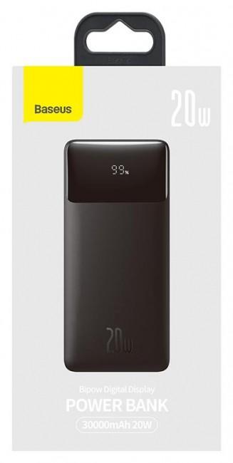 Power Bank Baseus 30000mAh 20W 2xUSB-A + 1xUSB-C (PD) 1xmicroUSB Quick Charge 3.0 LED (czarny) [PPDML-N02]