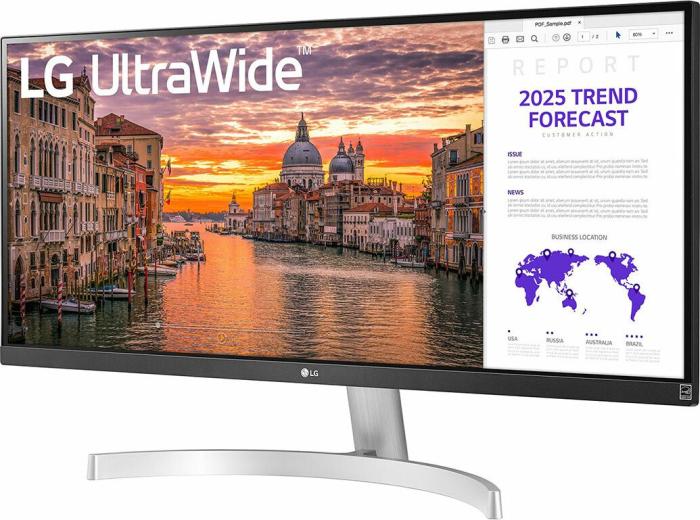 29’’ LG 29WQ600-W (IPS LED, 2560x1440, 250, 5ms, 99% sRGB, 75Hz) (2xHDMI, DP 1.2) głośniki, srebrno-czarny