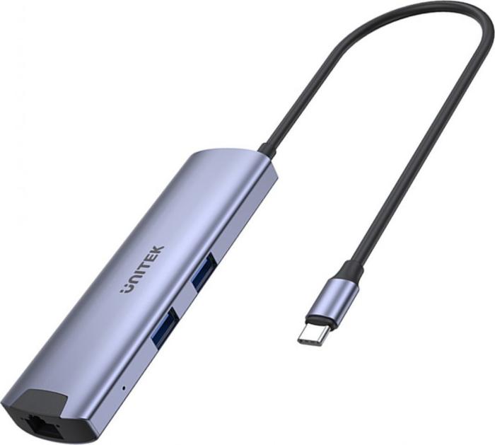 Unitek H1112F USB-C Hub (2xUSB 3.0, GigabitEthernet LAN RJ45, 1xUSB-C, 1xUSB-C PD100W, 1xHDMI 4K@30Hz) (20 cm)