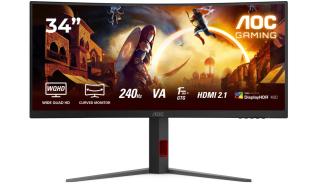 (34) AOC CU34G4Z (Fast VA WLED, Zakrzywiony 1500R, 3440x1440, 450, 0.3ms, 130.3% sRGB, 240Hz)(2xHDMI 2.1, DP 1.4, 2xUSB 3.2, Audio) czarno-czerwony