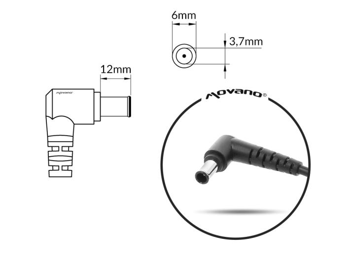 Wtyk z kablem do notebooków Asus wtyczka 6.0x3.7mm + pin [DC-AS2075D]