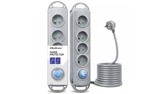 Qoltec Quick Switch (2.5m) szary (4 gniazda, podświetlany włącznik, 2xUSB) [50164]