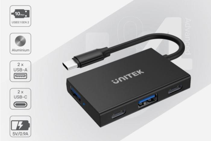 Unitek H1302A USB-C Hub (2xUSB-A 3.1 Gen2 10Gb, 2xUSB-C 10Gb) (12 cm)