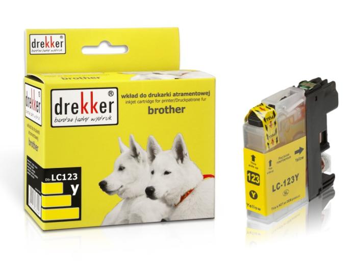 DB-LC123Y - yellow, wkład z atramentem Drekker, 15ml, 600 stron (zamiennik LC123Y) (Brother DCP-J132W, J152W, J552DW, J752DW, J4110DW, MFC-J470DW, J4410DW, J4510DW, J4610DW, J4710DW, J6520DW)