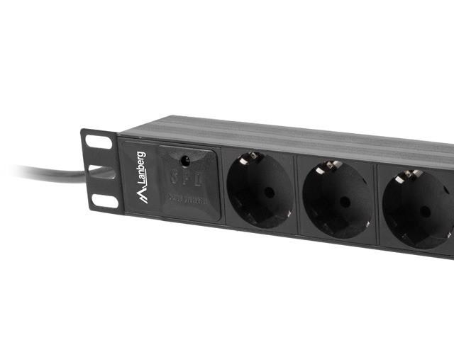 Lanber Rack 1U PDU Schuko (2.0m) czarny (3 gniazda) [PDU-03F-0200-BK]