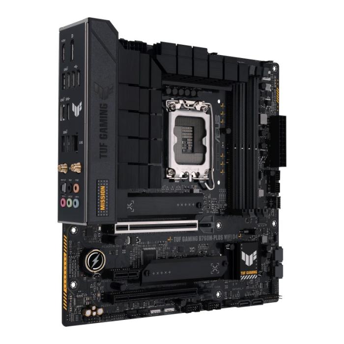 Asus TUF GAMING B760M-PLUS WIFI D4 (Intel B760) [S1700, 4xDDR4 do 5333MHz, (HDMI 2.1, DP 1.4) (2xM.2, 1xPCIe 5.0 x16, 1xPCIe 4.0 x16 (x4), 1xPCIe 4.0 x1), WiFi 6, BT 5.2, micro ATX]