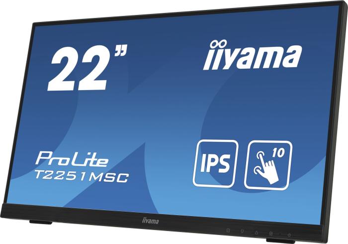 22’’ Iiyama T2251MSC-B1 (IPS dotykowy, 1920x1080, 250, 5 000 000:1, 7ms, 60Hz) (VGA, HDMI, DP, USB 2.0) (VESA) głośniki, czarny