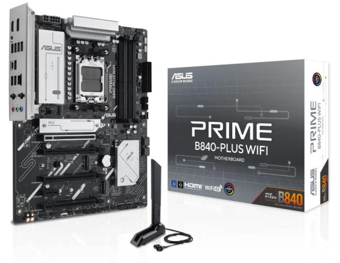 Asus PRIME B840-PLUS WIFI (AMD B840) [AM5, 4xDDR5 do 7600MHz, (HDMI 2.1, DP 1.4a) (3xM.2, 1xPCIe 4.0 x16, 1xPCIe 3.0 x16 (x4), 2xPCIe 3.0 x16 (x1), 1xPCIe 3.0 x1), WiFi 6E, BT 5.3, micro ATX]