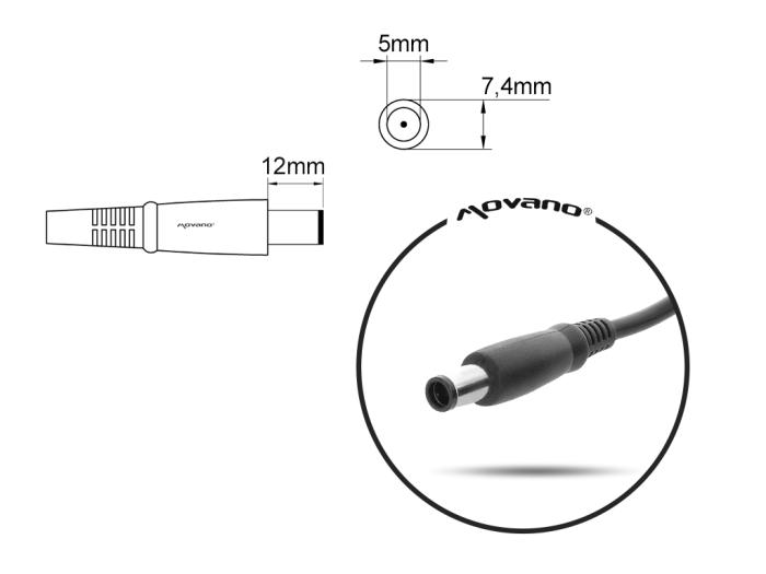 Movano zasilacz samochodowy do laptopa DELL 19.5V / 4.62A / 90W z wtyczką 7.4x5.0mm + PIN [DEL195462 SAM]
