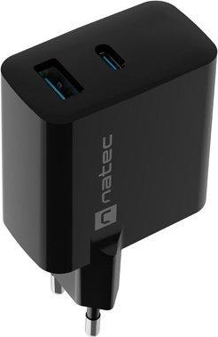 Ładowarka sieciowa Natec Ribera GaN 65W Quick Charge 3.0 1xUSB-C/1xUSB-A (5V-20V/3.25A/65W) (do laptopów z Power Delivery) (czarny) [NUC-2145]