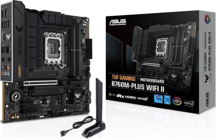 Asus TUF GAMING B760M-PLUS WIFI II (Intel B760) [S1700, 4xDDR5 do 7800MHz, (HDMI 2.1, DP 1.4) (3xM.2, 1xPCIE 5.0 x16, 1xPCIe 4.0 x4, 1xPCIe 3.0 x1), WiFi 6E, BT 5.3, micro ATX]