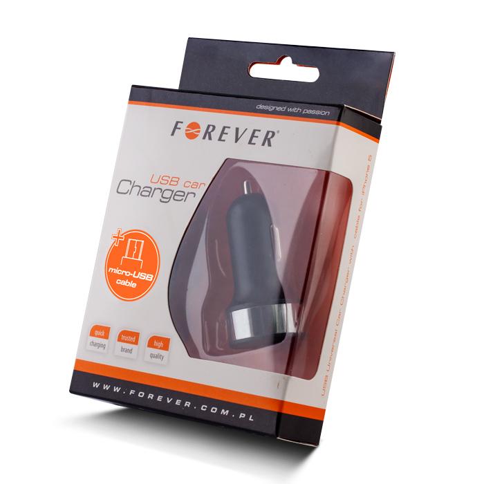 Forever Ładowarka samochodowa USB (5V, 1A) czarna + kabel micro USB [5900495275400]