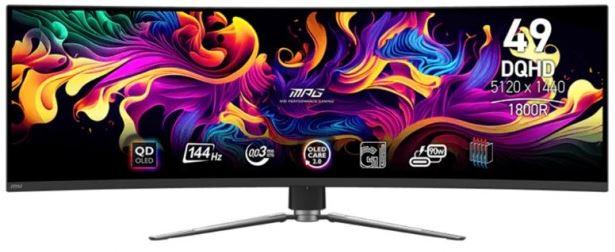 49’’ MSI MPG 491CQP QD-OLED (IPS LED zakrzywiony, 5120x1440, 250, 0.03ms, 146%sRGB, HDR10, 144Hz) (2xHDMI 2.1, DP 1.4, USB-C/DP PD 90W, 2xUSB-A 2.0, USB B 2.0) czarny