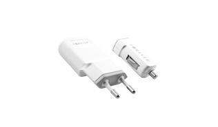 Forever Ładowarka sieciowa / samochodowa USB 1100mA (1.1A) 3w1 biała + kabel micro USB [5900495258229] [GSM004323]