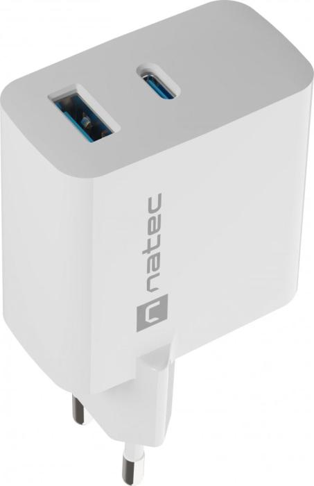 Ładowarka sieciowa Natec Ribera GaN 65W Quick Charge 3.0 1xUSB-C/1xUSB-A (5V-20V/3.25A/65W) (do laptopów z Power Delivery) (biały) [NUC-2144]