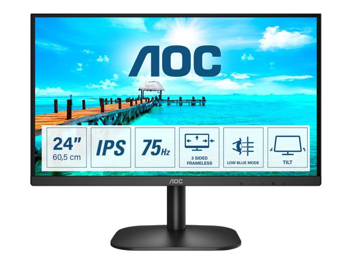 24’’ AOC 24B2XDA (IPS LED, 1920x1080, 250, 4ms, 75Hz) (VGA, DVI, HDMI 1.4) głośniki, czarny