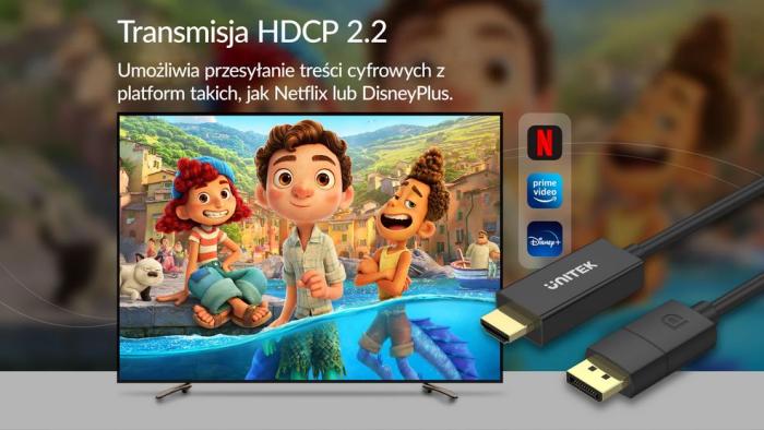 Unitek Kabel DisplayPort M 1.2 / HDMI 2.0 4K@60Hz (miedziane żyły) (1.8m) [V1608A]