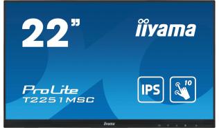 (22) Iiyama T2251MSC-B1 (IPS dotykowy, 1920x1080, 250, 5 000 000:1, 7ms, 60Hz) (VGA, HDMI, DP, USB 2.0) (VESA) głośniki, czarny