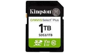 Secure Digital 1TB Kingston CANVAS Select Plus Gen3 SDXC 100R Class 10 A1 U3 UHS-I V30 (150MB/s) [SDS3/1TB]