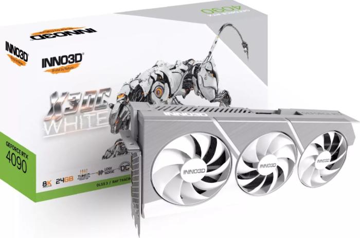 GeForce PCI-E RTX4090 Inno3D 24GB GDDR6X X3 OC White [N40903-246XX-18333259] (1xHDMI 2.1, 3xDP 1.4a) (384-bit, PCI-E 4.0)