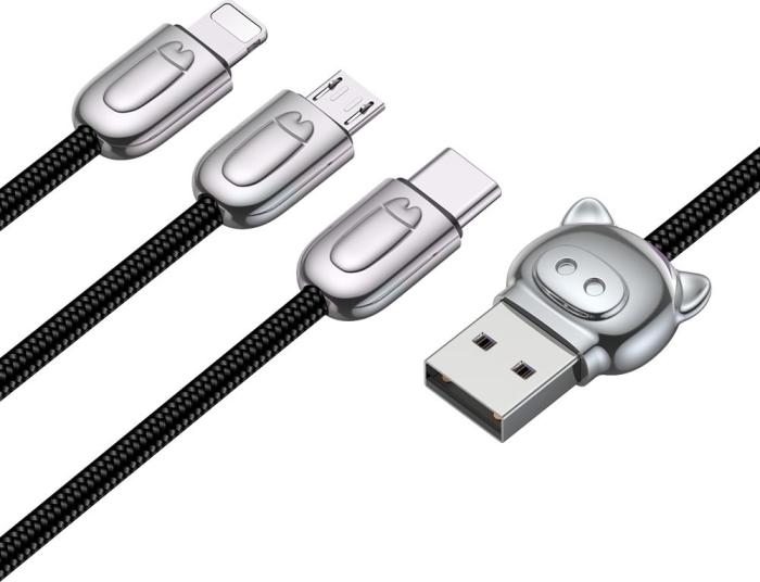 Baseus 3w1 kabel ładowania i transmisji (3A) USB micro, Lightning, USB-C (M) / USB 3.0 (M) (1.2 m) (czarny) [CAMLT-PG01]