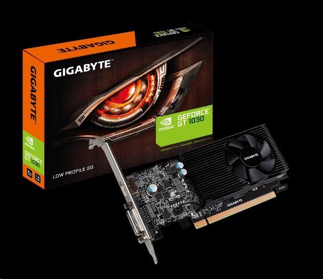 GeForce PCI-E GT1030 Gigabyte 2GB GDDR5 Low Profile BOX [GV-N1030D5-2GL] (DVI, HDMI 2.0b) (rdzeń 1227/1506MHz, pamięć 6008MHz, 64-bit, PCI-E 3.0)