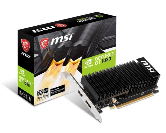 GeForce PCI-E GT1030 MSI 2GB GDDR4 Low Profile BOX [GeForce GT 1030 2GHD4 LP OC] (HDMI 2.0b, DP 1.4) (rdzeń 1189/1430MHz, pamięć MHz, 64-bit, PCI-E 3.0)