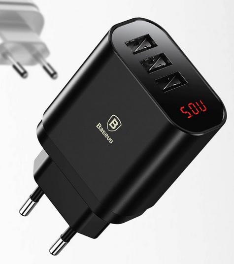 Baseus Quick Charge LED uniwersalna ładowarka (zasilacz) sieciowa 230V / 3xUSB (max. 5V 3.4A) [CCALL-BH01]