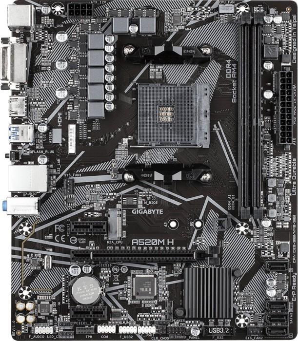 Gigabyte A520M H (AMD A520) [AM4, 2xDDR4 do 5100MHz, (DVI, HDMI 2.1) (1xM.2, 1xPCIe 3.0 x16, 1xPCIe 3.0 x1), micro ATX]