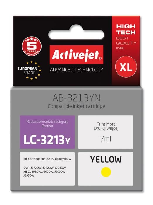 AB-3213YN - yellow, wkład z atramentem ActiveJet, 7 ml, zamiennik LC3213Y (Brother DCP-J572DW, J772DW, J774DW, MFC-J491DW, J497DW, J890DW, J895DW)