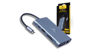 Gembird USB-C (1xUSB-C PD100W, 3xUSB-A 3.1 Gen1, 1xVGA, 1xHDMI 4K@30Hz, LAN 1Gb, audio) (15 cm) [A-CM-COMBO7-01]