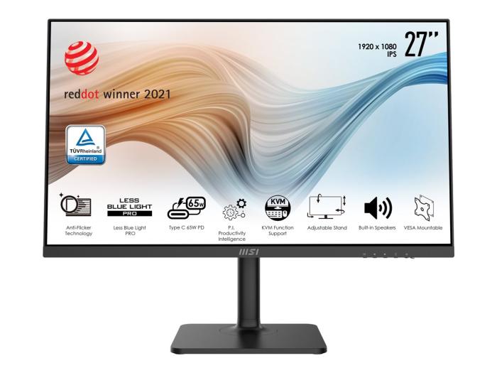 27’’ MSI Modern MD272XP (IPS LED, 1920x1080, 250, 5ms, 75Hz) (HDMI, DP 1.2, 2xUSB 2.0) vesa, głośniki, czarny